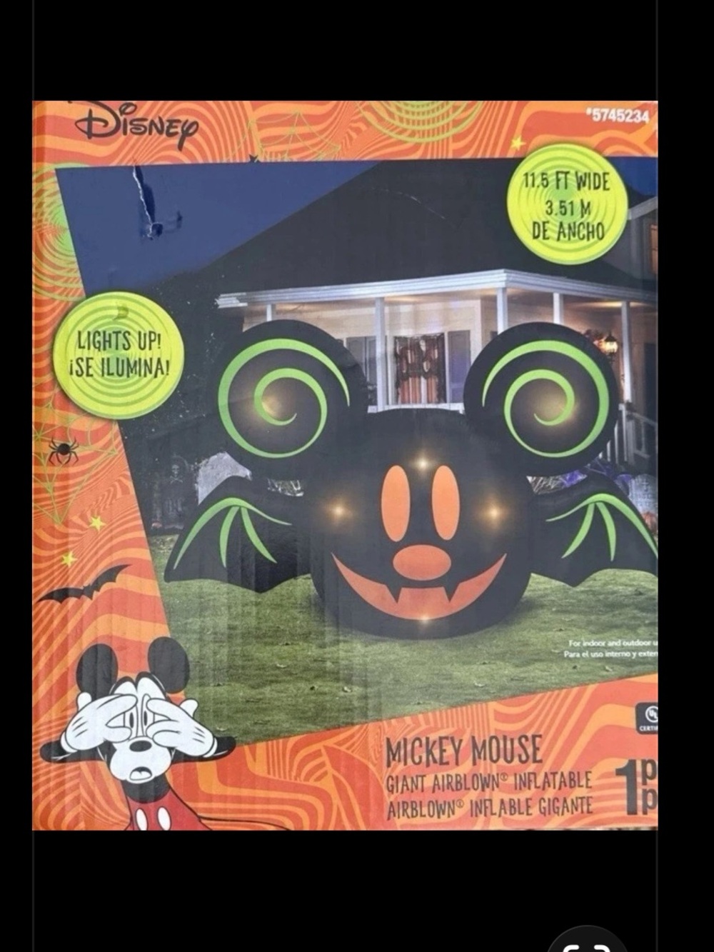 Large Disney Black and Neon Green Mickey Mouse Halloween Inflatable 11.5 ft wide